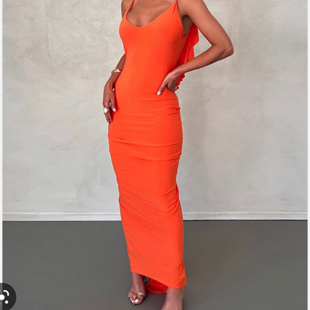 cherley long maxi backless orange dress